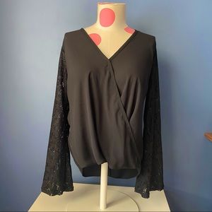 DEB Black Long Sleeve Blouse with Lace Sleeves